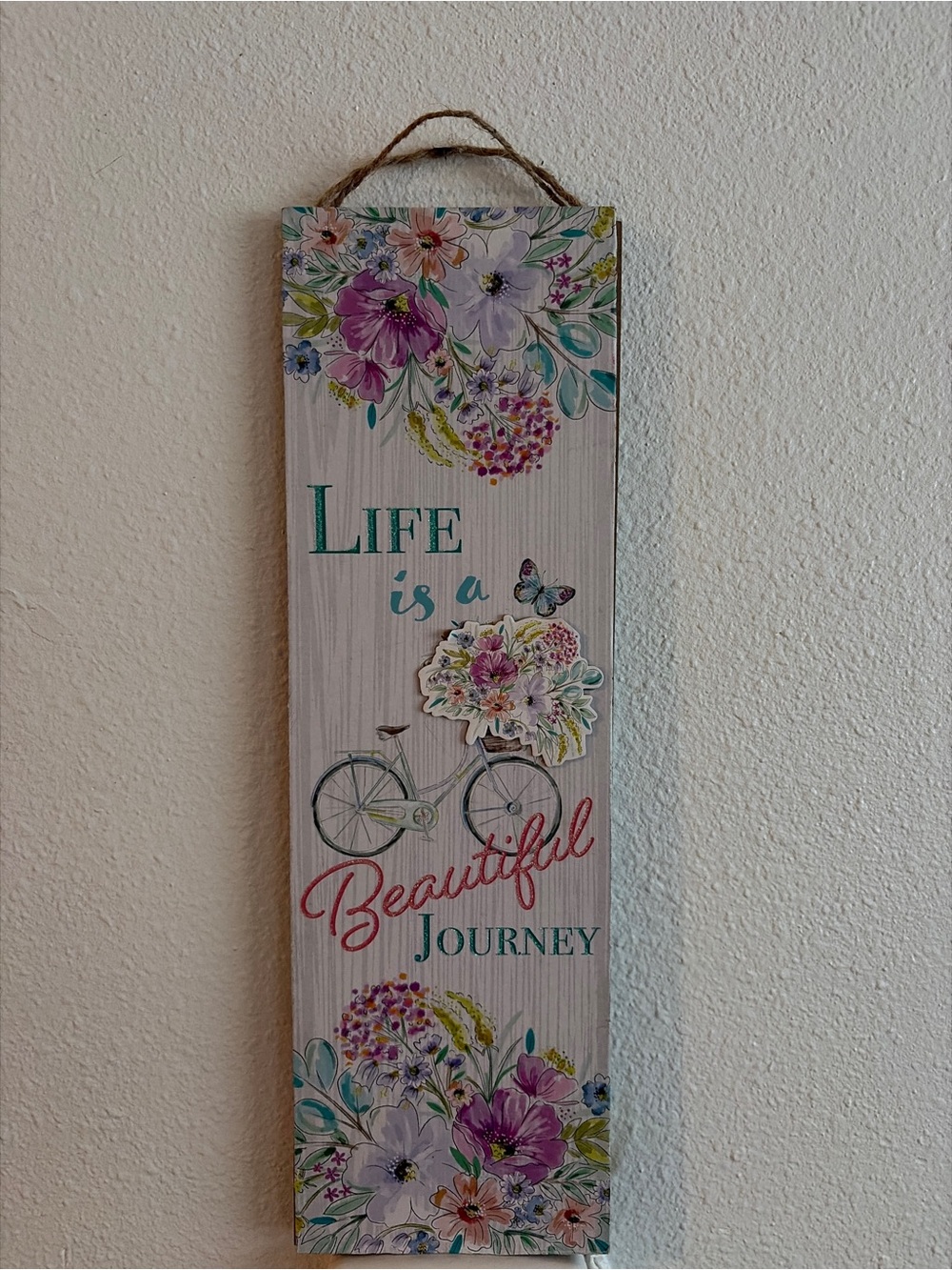 Life Is a Beautiful Journey Floral Wall Sign - Pink & Teal